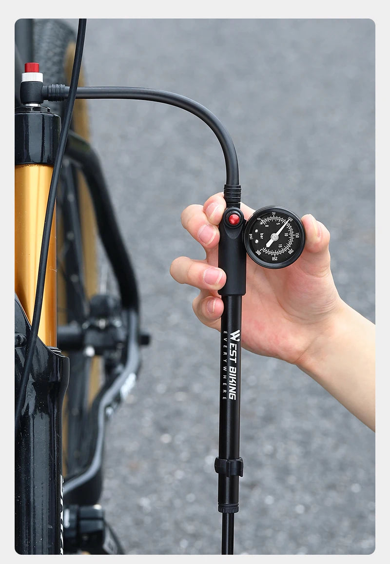 WEST BIKING 400PSI Bicycle Air Pump
 High Pressure MTB Front, Rear Suspension Pressure Gauge Schrader Valve