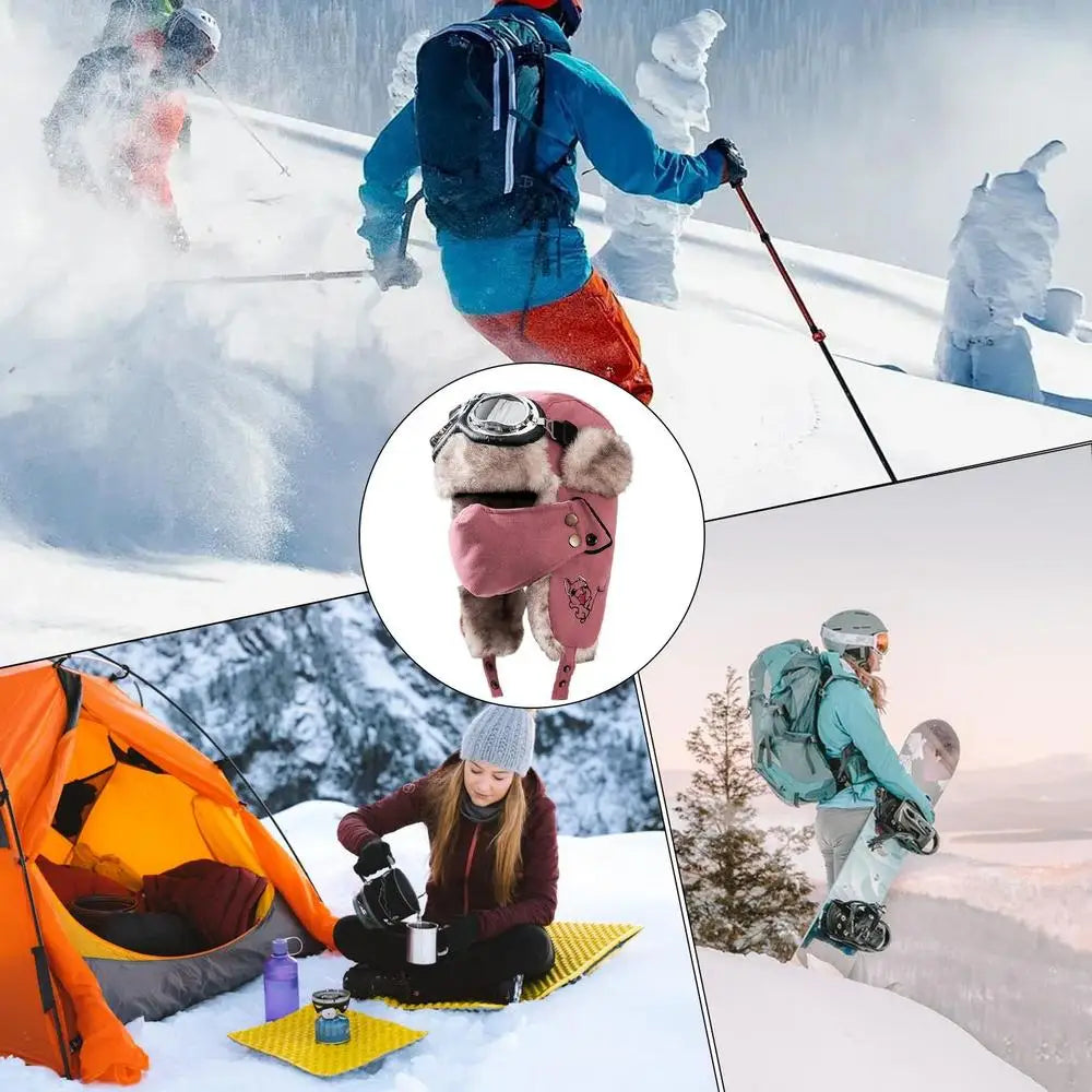 Lei Feng Hat Men's Windproof Hunter Hat For Men Winter Warm Trapper Hat With Goggles Earmuffs Face Cover For Cycling Skiing