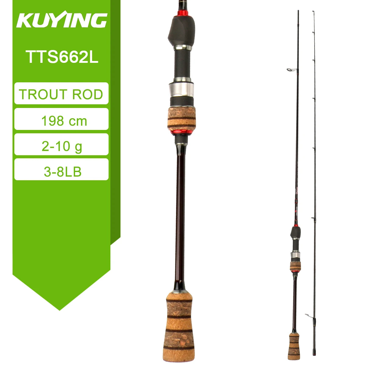 KUYING TETON  5'2" 6' 6'3" 6'4"6'2" 6'6"  Cane Spinning Rod &  Casting FUJI Carbon 1-4g 0.8-3g 2-10g M-Fast bfs