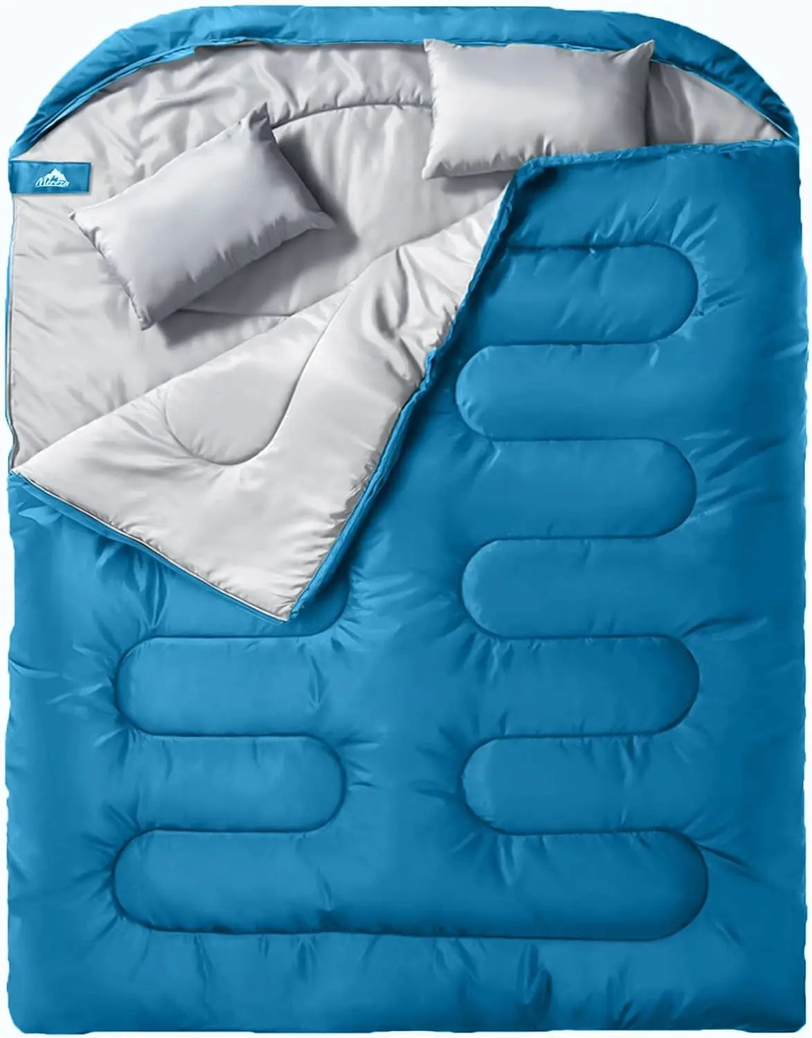 Double Sleeping Bag for Adults Mens with Pillow, 
XL Queen Size Two Person Sleeping Bag for All Season Camping Hiking Backpacking