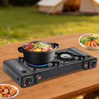 2 Burners-- Portable Camping Stove,     2.5KW Auto Ignition
Butane/LPG Gas  w/Baking Tray+Carrying Case for RV Outdoor Picnic BBQ