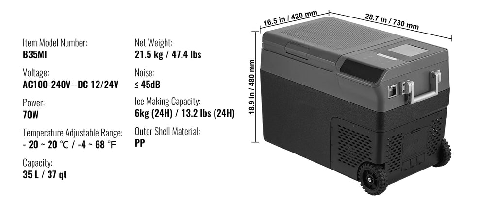SucceBuy 37QT Portable Car Refrigerator with Ice Making Function 
12 Volt Car Refrigerator Fridge Single Zone Portable Freezer