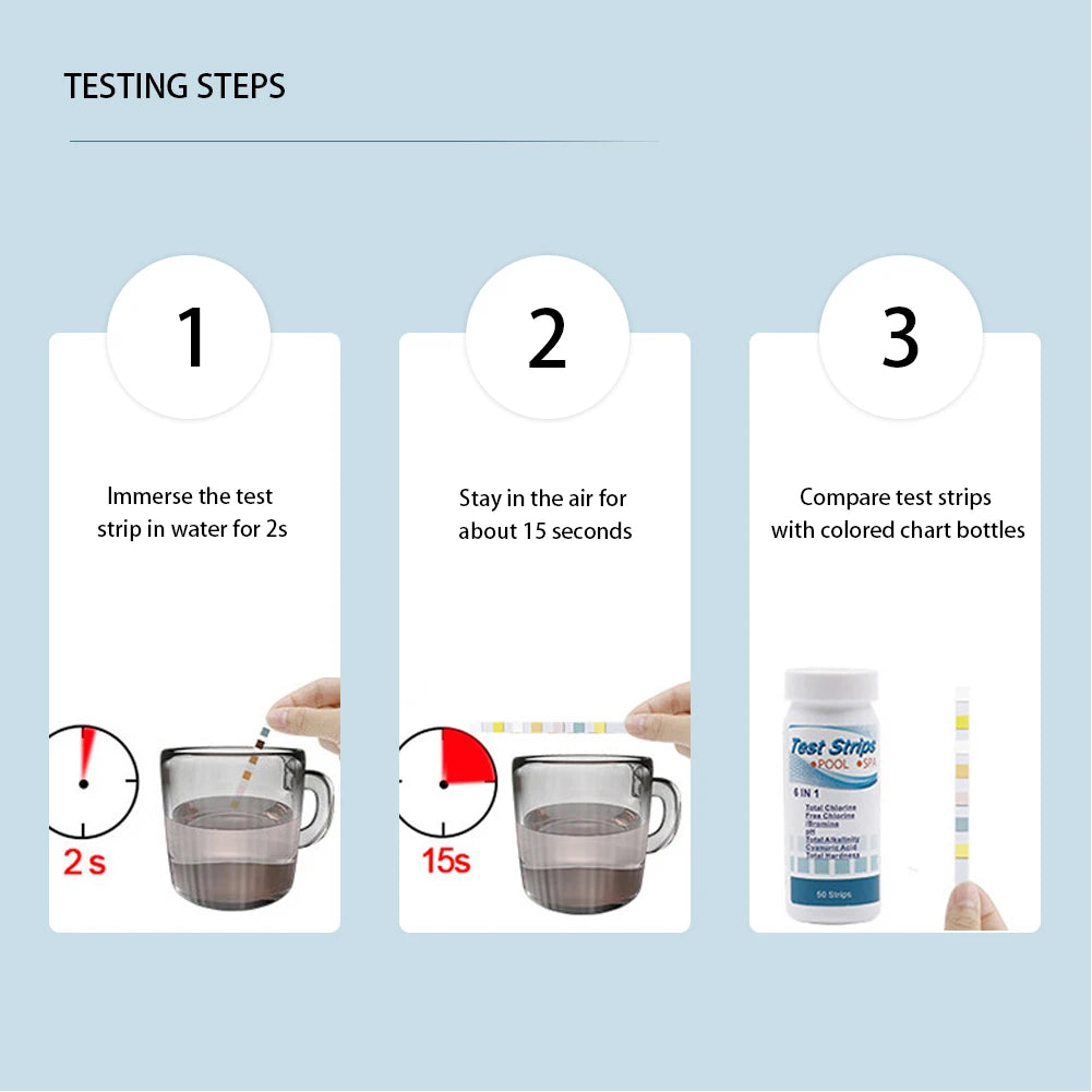 5-1 Bottle Water Test PH Strips 50/100 Pcs/bottle 7-in-1 Residual Chlorine Value Alkalinity Hardness Tester for Aquarium Pool
