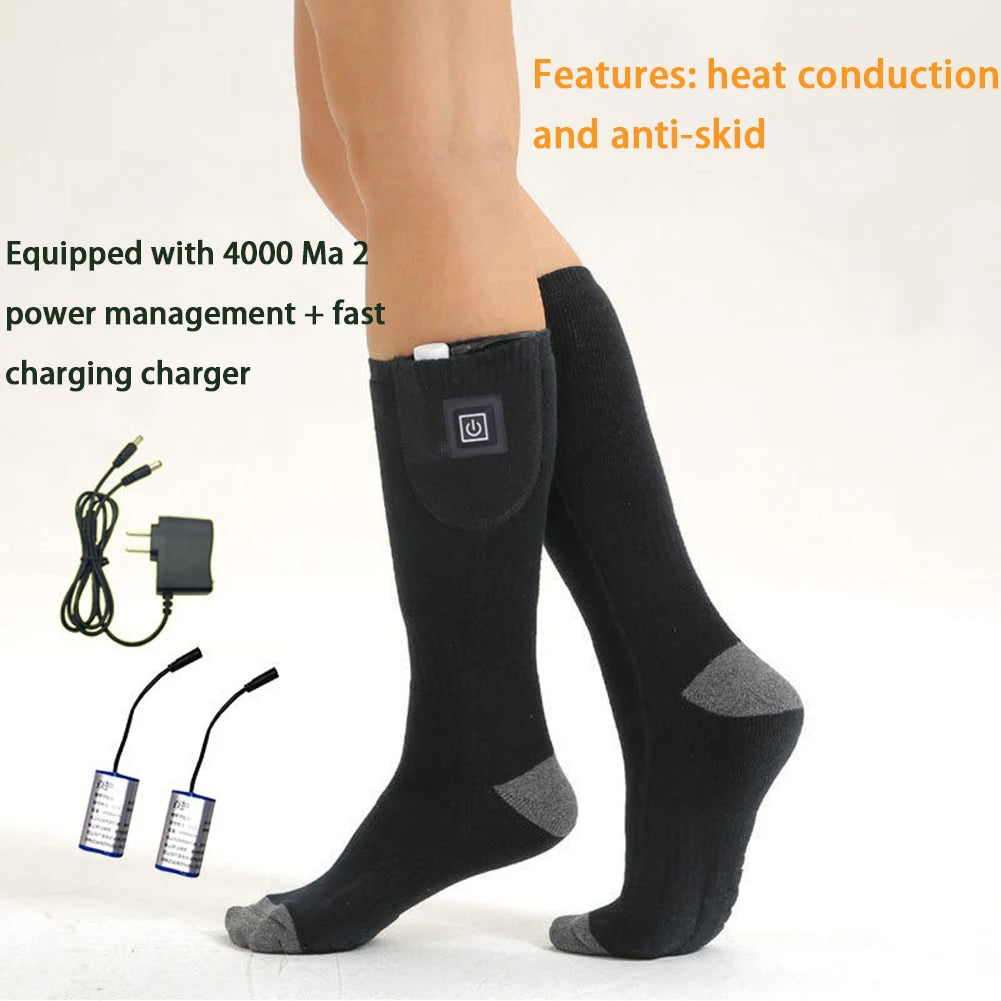 1Pair Winter Heated Socks Anti Slip 
Battery Powered 
Cold-Proof  Heating Warm Long Socks For Outdoor Skiing Hiking