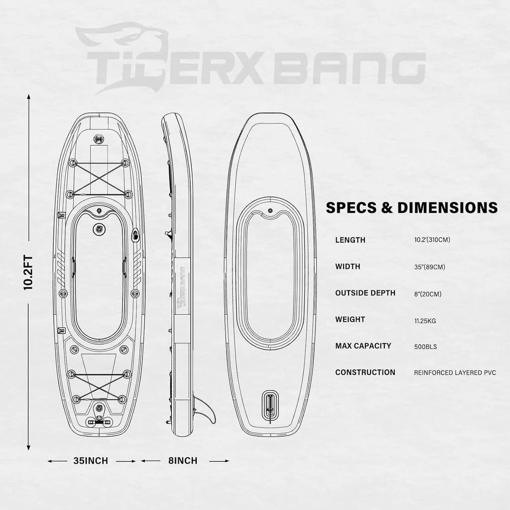 10.2'x35''x8'' Inflatable Kayak with Detachable Seat, SUP-
 Set Includes Hand Pump/Aluminum Oar/Backpack, Boat for Adults