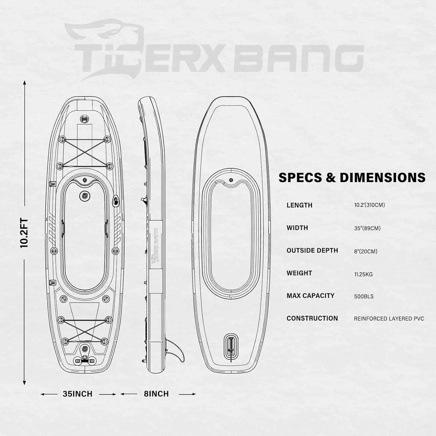 10.2'x35''x8'' Inflatable Kayak with Detachable Seat, SUP-
 Set Includes Hand Pump/Aluminum Oar/Backpack, Boat for Adults