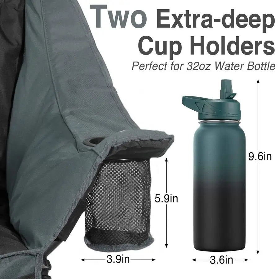 Camping Chair for Adults . Heavy Duty . 400 lbs Padded Folding Chair 
with Wine Glass Holder, 2 Cup Holders amp Side Pockets,