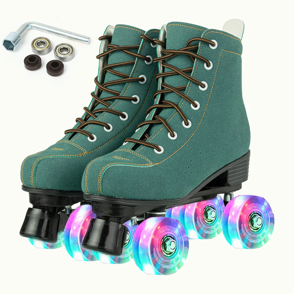 Size 35-45 Double Row Roller Skates 4 Wheels Flashing Skate Shoes For Women Girls Adult Outdoor Skating Training Quad Sneakers