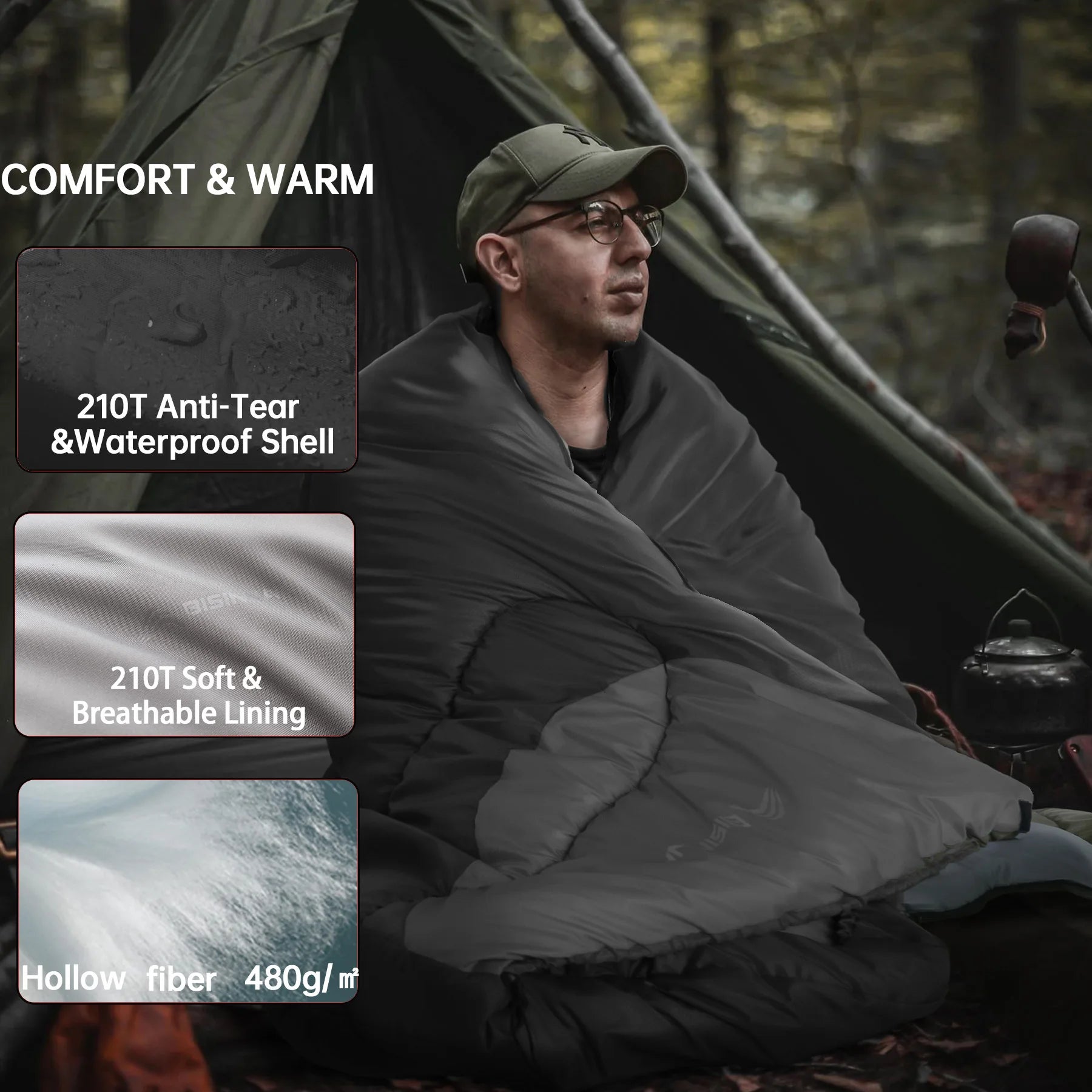 BISINNA Outdoor Camping Sleeping Bag Ultralight 
Waterproof ,  Winter Warm Backpacking With Pillow for Traveling Hiking