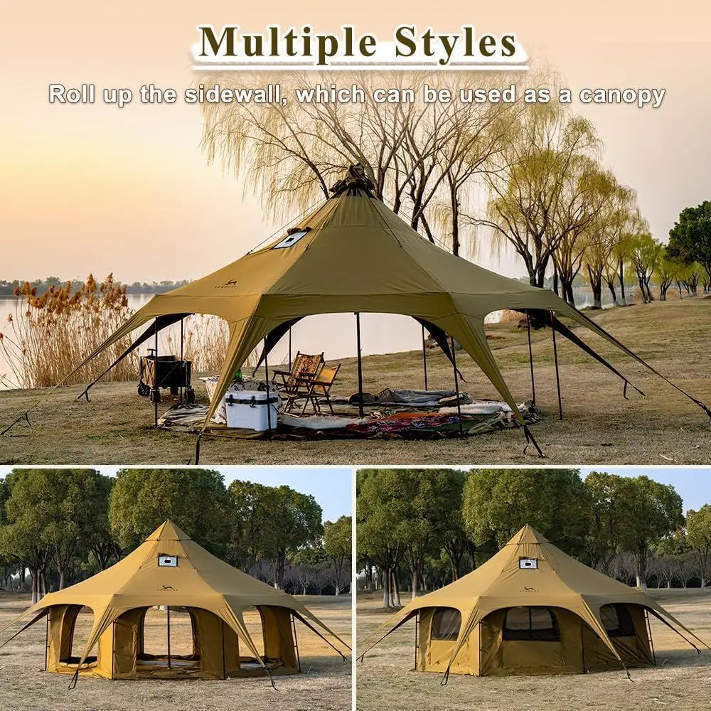 16.4ft x 9.2ft Canvas Wall Tent with Stove Jack for Outdoor Glamping Experience