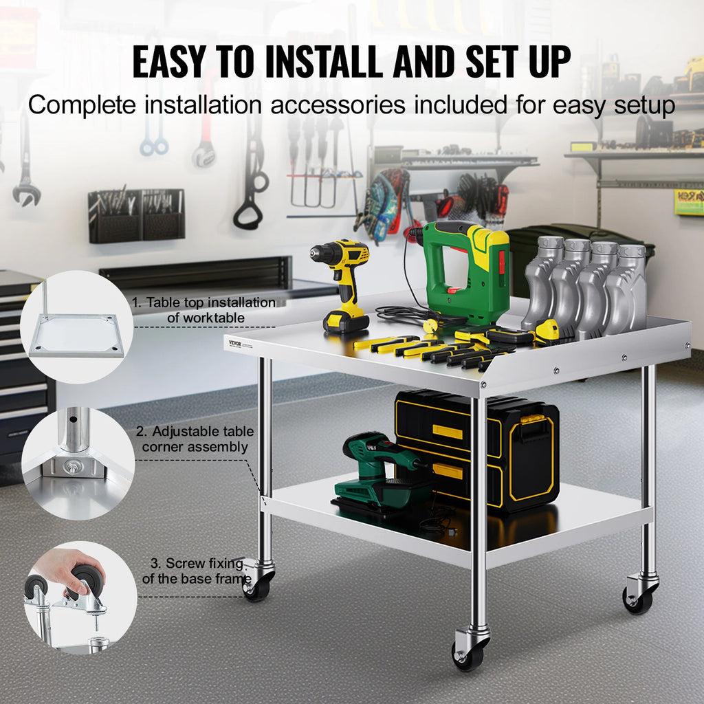 SucceBuy Stainless Steel Work Table Commercial Food Prep  
with 4 Wheels 
Heavy Duty for Restaurant Home