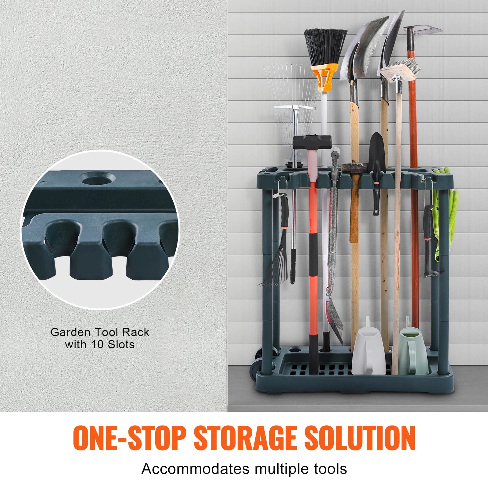 SucceBuy 10 Slots Yard Garden Tool Organizer 
Long-Handl Tool/Rake/Broom 
Tower Storage Rack Stand Holder for Garage Organization