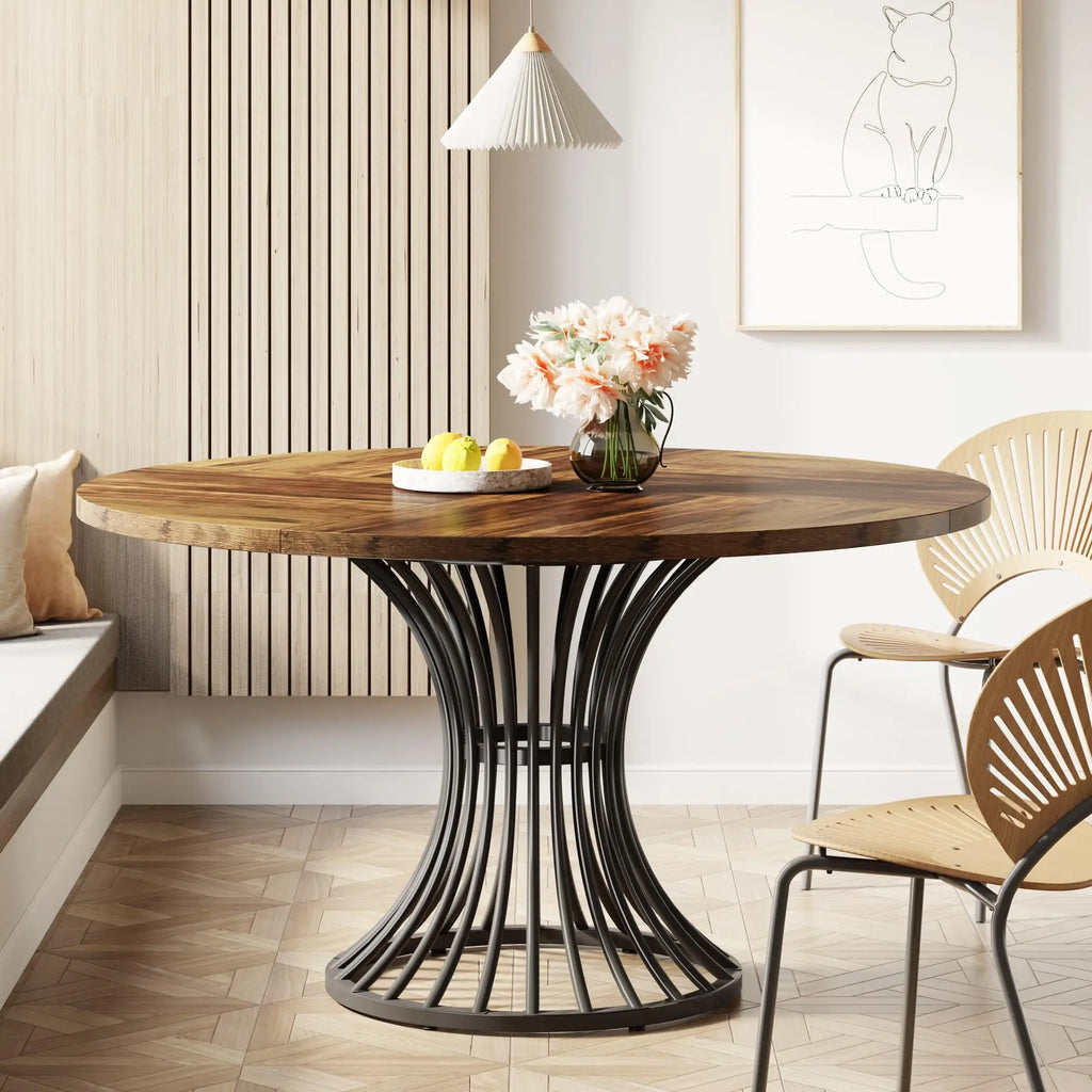 Tribesigns Round Dining Table for 4-6 People, 
47-Inch Farmhouse Dinning  Industrial Dinner Table