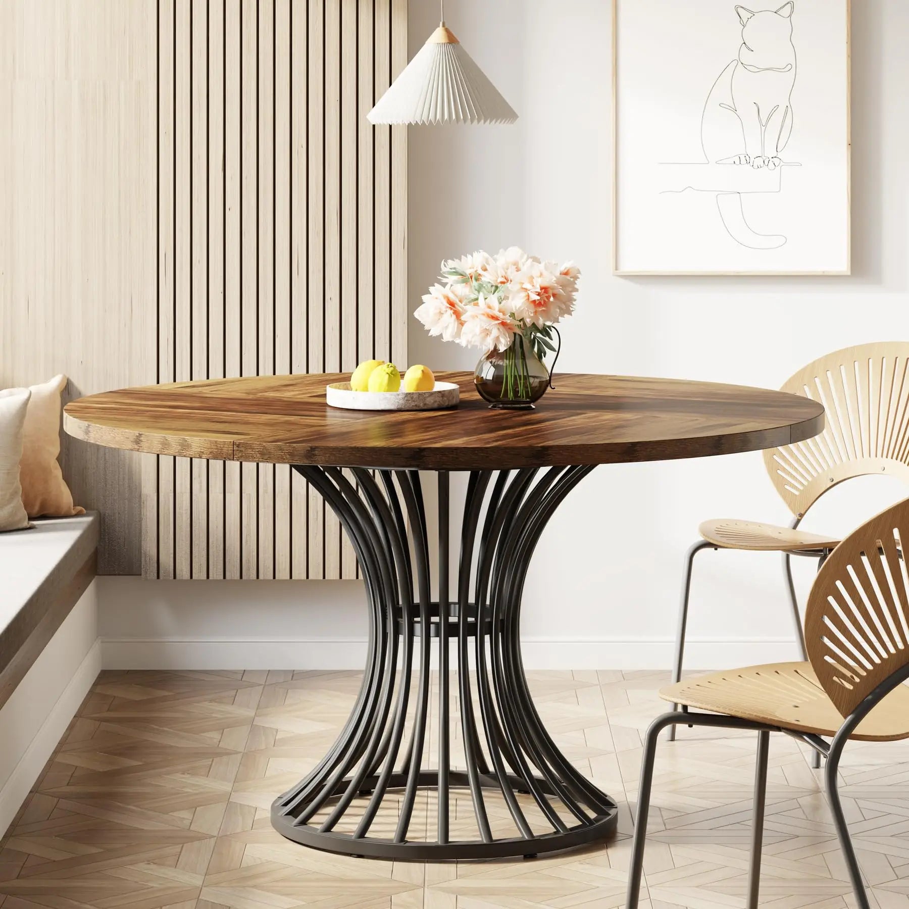 Tribesigns Round Dining Table for 4-6 People, 
47-Inch Farmhouse Dinning  Industrial Dinner Table