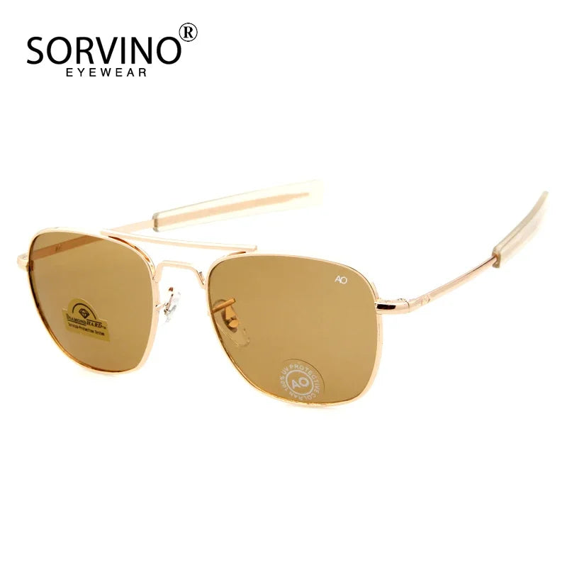 Retro Green AO Pilot Sunglasses 
Luxury Brand Designer Male,   American Army Military Optical Glass Lens Shades Eyewear