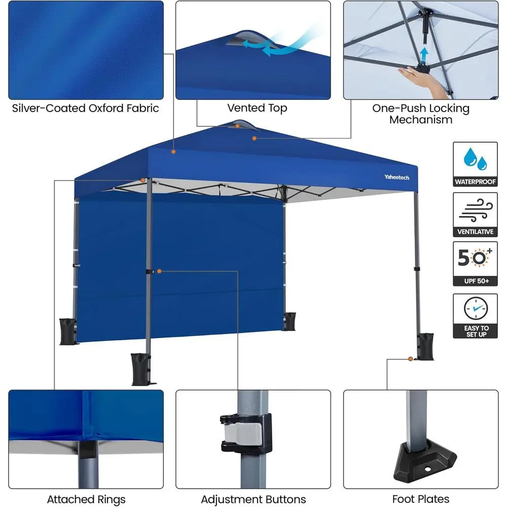 10x10 Heavy-Duty Blue Outdoor Event Tent with 4 Sides, 
One-Push Setup, 
and Roller Bag , for Parties & Weddings & Special Events Fairs, Road Side Shade