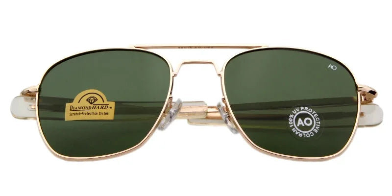 Retro Green AO Pilot Sunglasses 
Luxury Brand Designer Male,   American Army Military Optical Glass Lens Shades Eyewear