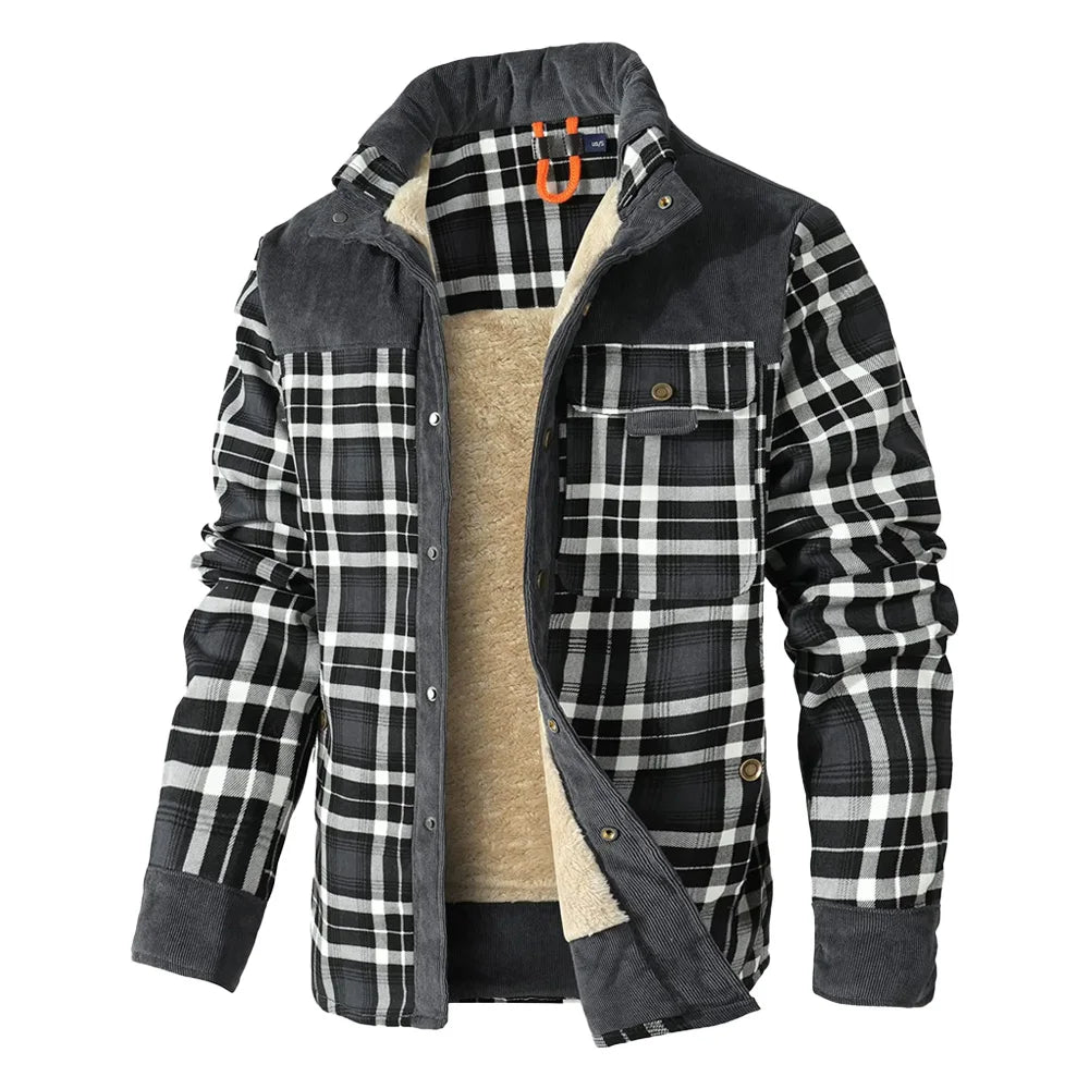Men's Jackets Winter Windproof Warm 
Casual Bomber Coat Plaid Sherpa Lined Flannel Outdoor Classic  US Size