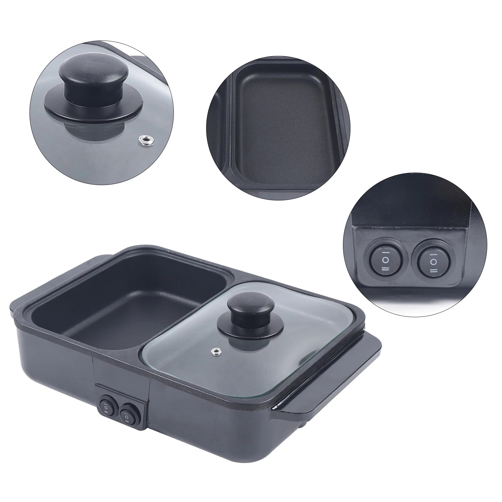 Hot Pot Electric Grill .   2 In 1 Indoor,  Non-Stick Electric Pot & Griddle.
For Bbq,Steaks,Independent Dual Temperature Control 1200W