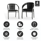 Set of 4 Stackable Rattan Chairs .
  Indoor / Outdoor Patio Curved Back, 
 Cross Bracing Black,