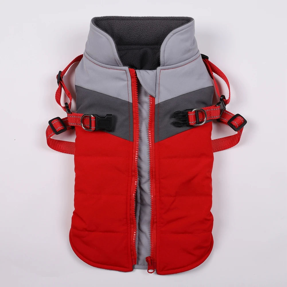 Waterproof Winter Dog Coat With Warm Fleece Lining Adjustable Buckle And Double D-Ring Harness For Small Medium And Large Dogs