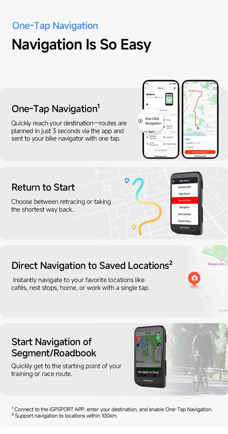 iGPSPORT Bicycle GPS Computer BiNavi Touchscreen
Map Navigation 35 Hours Battery Life  Waterproof Route Planning