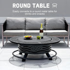 42 Inch Fire Pit with 2 Cooking Grate, Outdoor Wood Burning BBQ Grill Firepit Bowl with Cover Lid, Steel Round Table