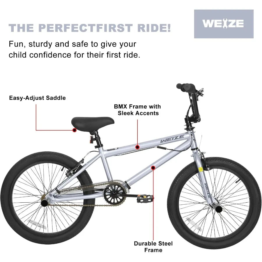20 inch Freestyle BMX Bike for and Adults Men Women Hi-Ten Steel Frame 360 Degree Rotor Freestyle   Single Speed Teen Bike