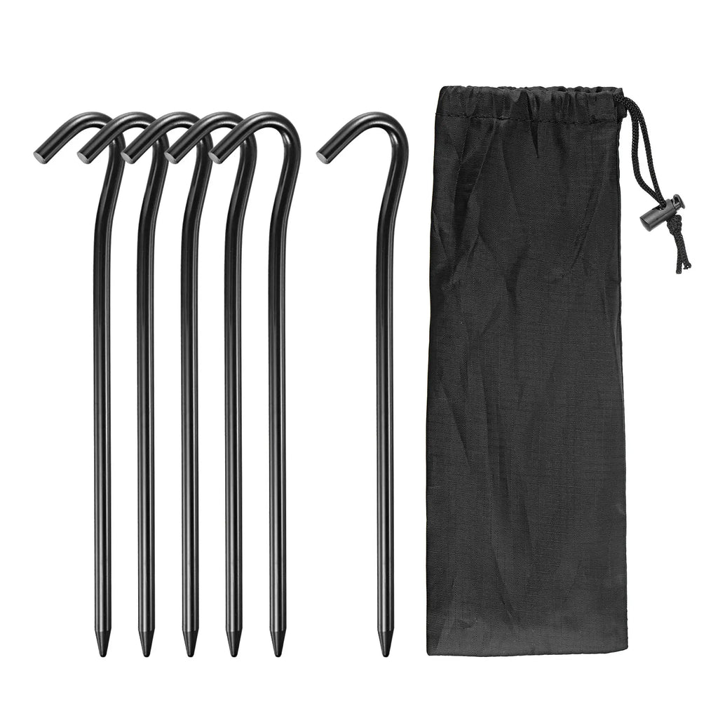 Tent Stakes Aluminum with Hook Kit, 6Pcs 18.3cm/7.2" Ground Pegs and Storage Bag for Outdoor Camping Canopy Tarp 1 Set
