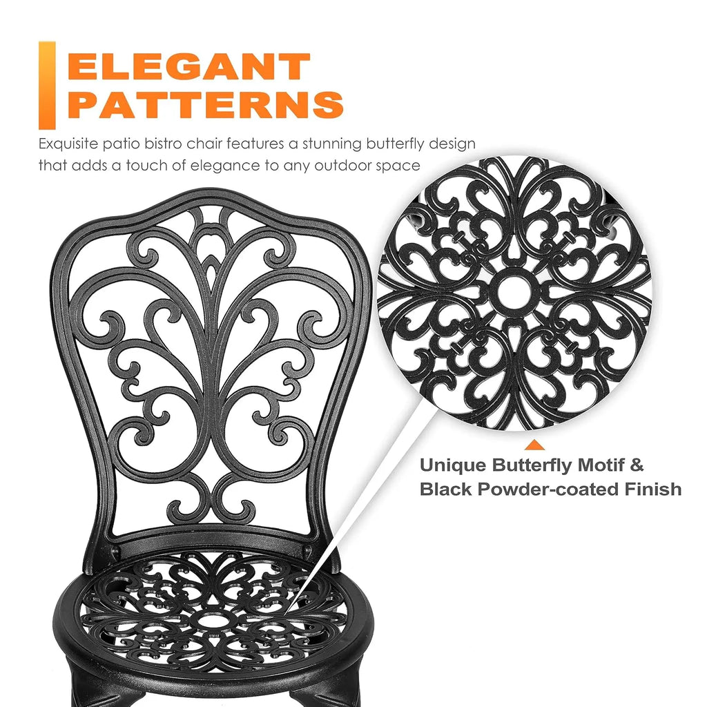 3 Piece Outdoor Bistro Table Set,
All Weather Cast Aluminum 
Patio Bistro Chairs Set of 2