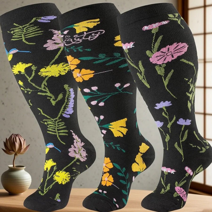 3 Pairs --- Extra Wide Plus Size.   
Compression Socks for Women and Women Mid-Calf Sports 
for Running, Cycling, and Travel