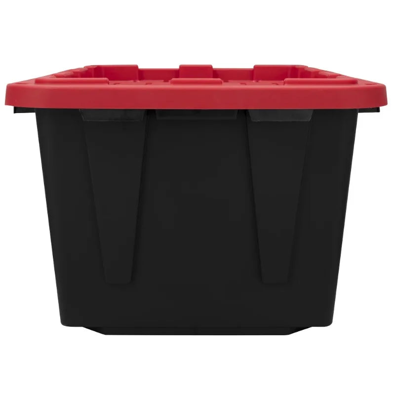 (6 pack/ 4pack) Hyper Tough Large Storage Bin, 27 Gallon Plastic Storage Container with Snap-On Lid, Black and Red