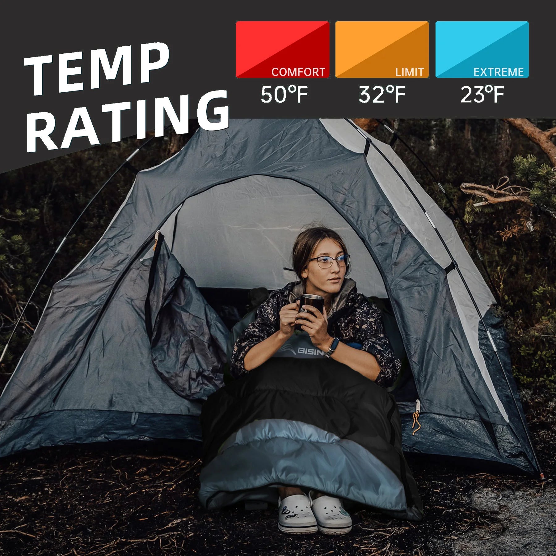 BISINNA Outdoor Camping Sleeping Bag Ultralight 
Waterproof ,  Winter Warm Backpacking With Pillow for Traveling Hiking