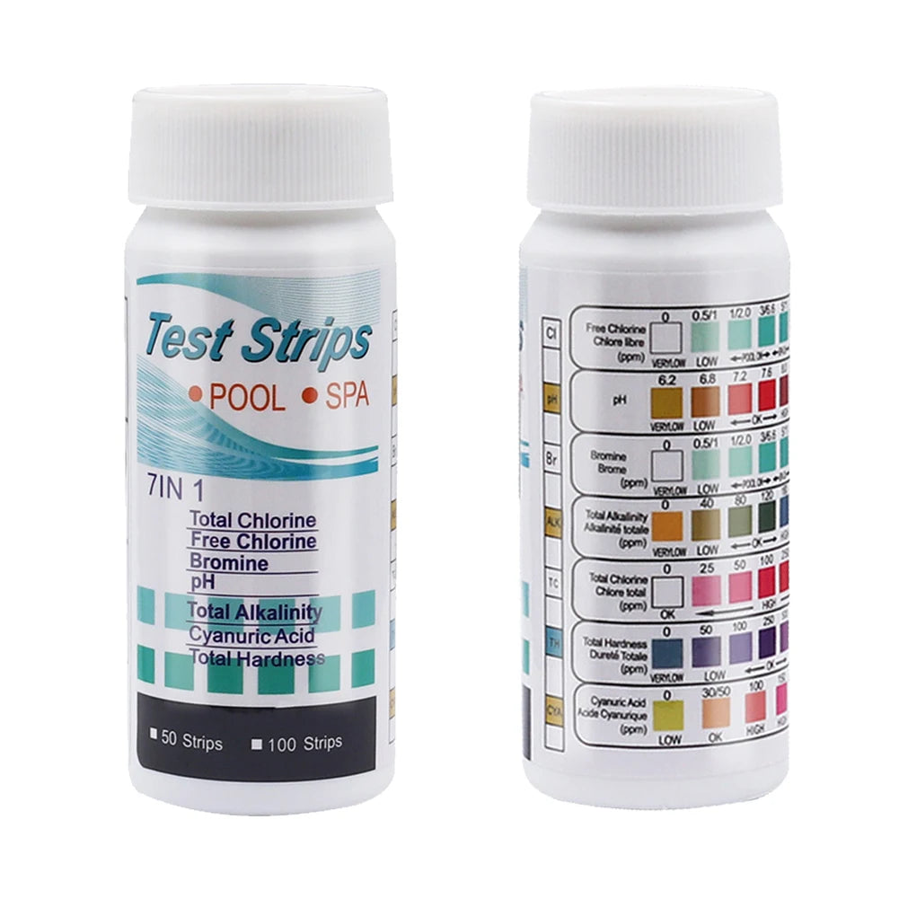5-1 Bottle Water Test PH Strips 50/100 Pcs/bottle 7-in-1 Residual Chlorine Value Alkalinity Hardness Tester for Aquarium Pool