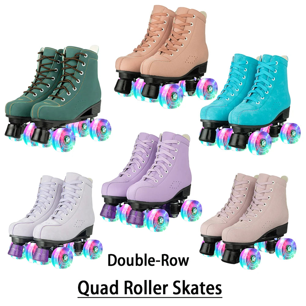 Size 35-45 Double Row Roller Skates 4 Wheels Flashing Skate Shoes For Women Girls Adult Outdoor Skating Training Quad Sneakers