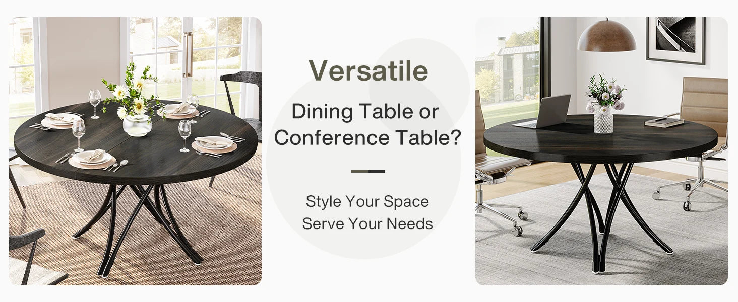 Tribesigns Round Dining Table for 4-6 People, 
47-Inch Farmhouse Dinning  Industrial Dinner Table