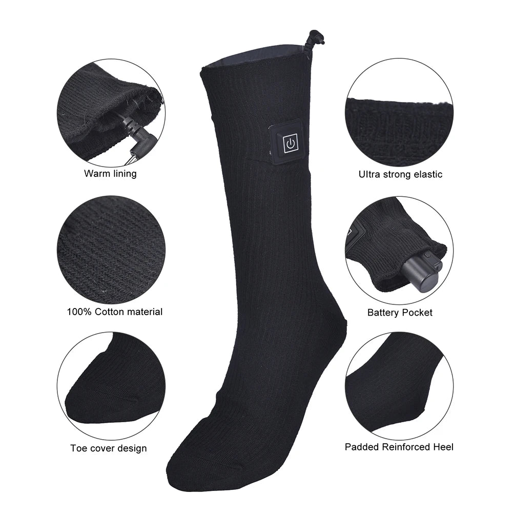 1Pair Winter Heated Socks Anti Slip 
Battery Powered 
Cold-Proof  Heating Warm Long Socks For Outdoor Skiing Hiking