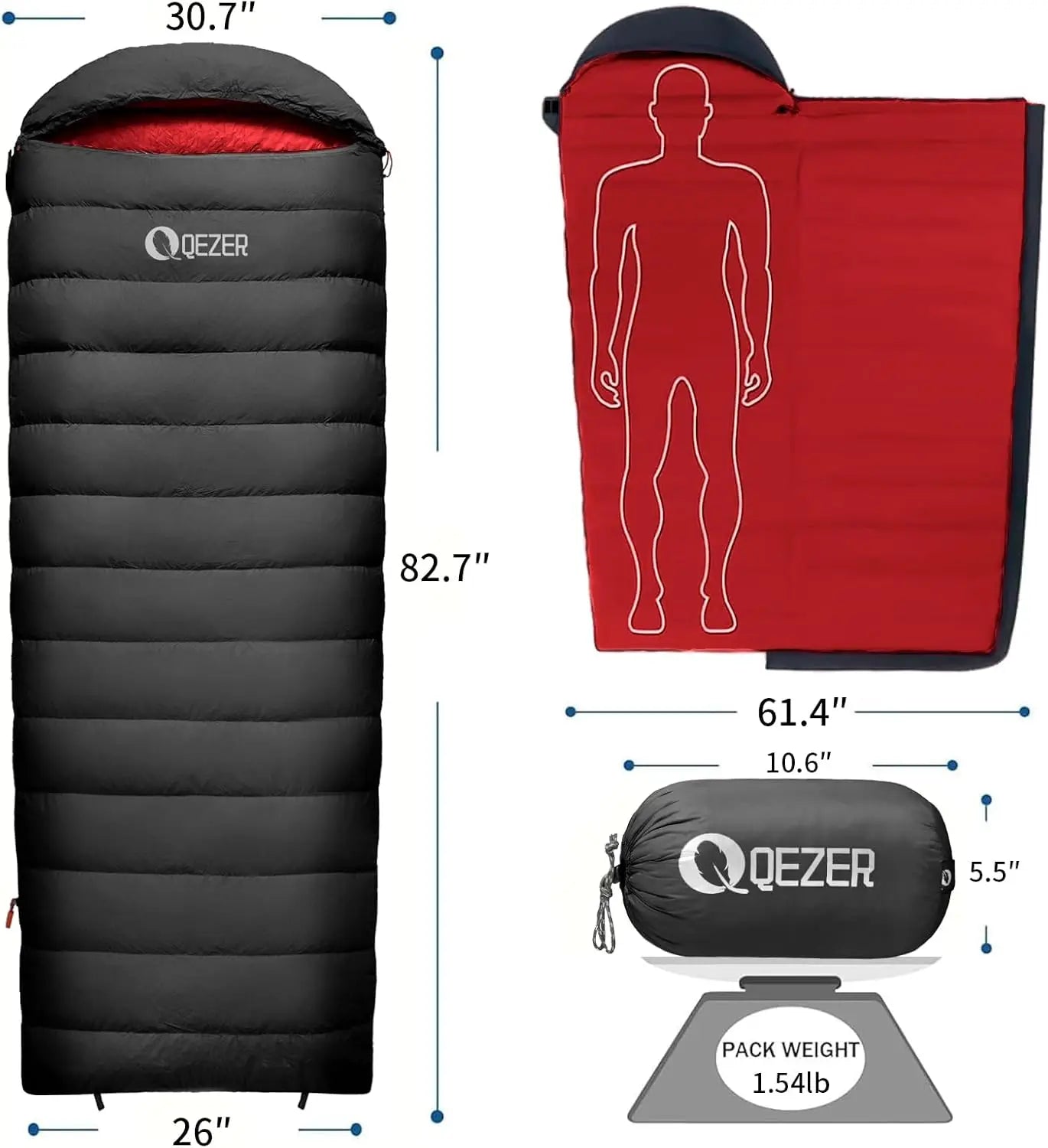 Ultralight 600 Fill Down Sleeping Bag for Adults - Compact Design with Compression Sack for Camping & Hiking
