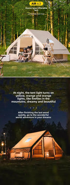 Inflatable tent camping for 1-6 people, hand pump inflation large tent, with skylight and chimney waterproof oxford cloth all