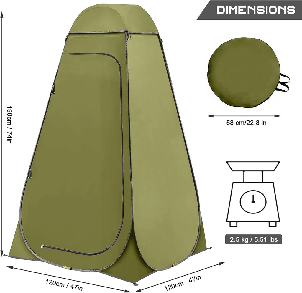Pop Up Shower Tent, Portable Privacy 
Camping Changing Shelter with Rain Cover & Windows, UPF 50+ Waterproof