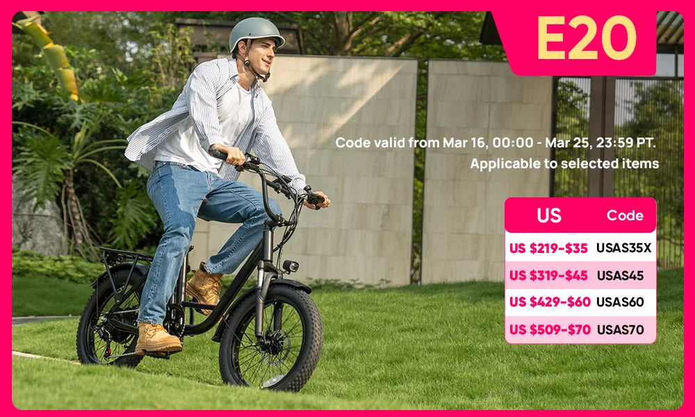 URLIFE 1000W E20 Electric Bike | 48V 13Ah Removable Battery, 
20MPH, 20''X3" Fat Tire, 7-Speed
 with Dual Disc Brake