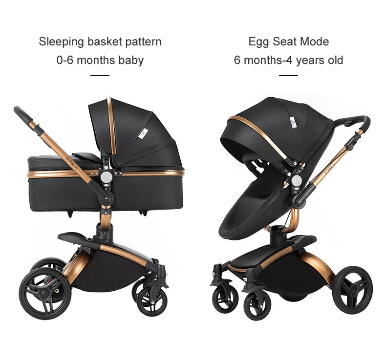 PU Leather Baby Stroller 2 in 1 Travel System 
High Landscape Portable Baby Pram
Newborns Aluminum Frame Baby Carriage