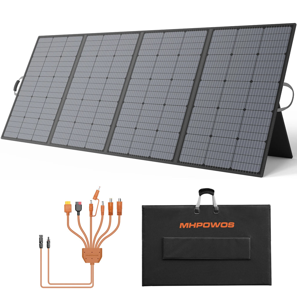 MHPOWOS 400W Portable Solar Panel, 
Lightweight Foldable Solar Panels with an Adjustable Kickstand, 
IP67 Waterproof Solar Charger