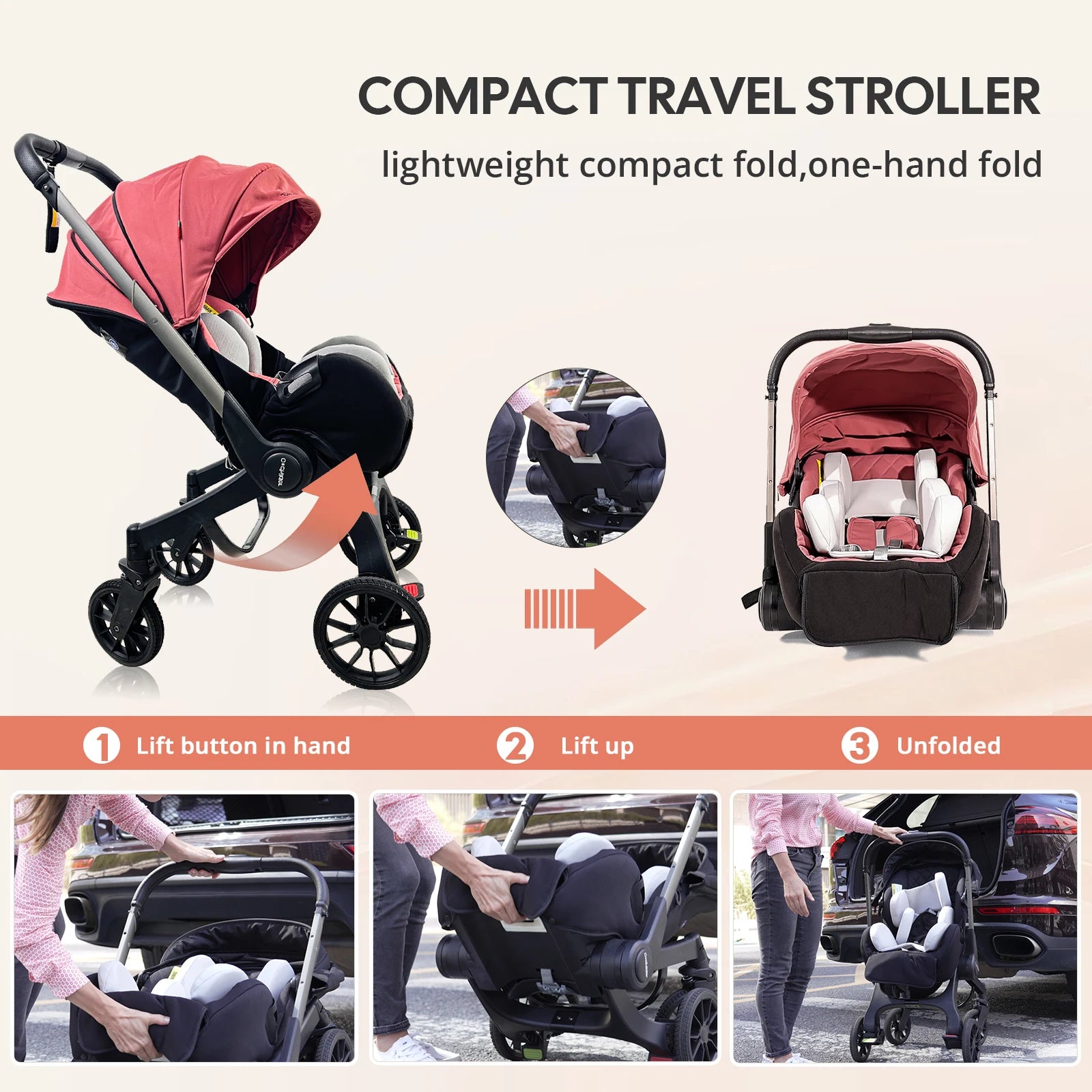 Multi-functional baby stroller, Foldable , Outdoor handcart, Adjustable backrest, Bidirectional push high view