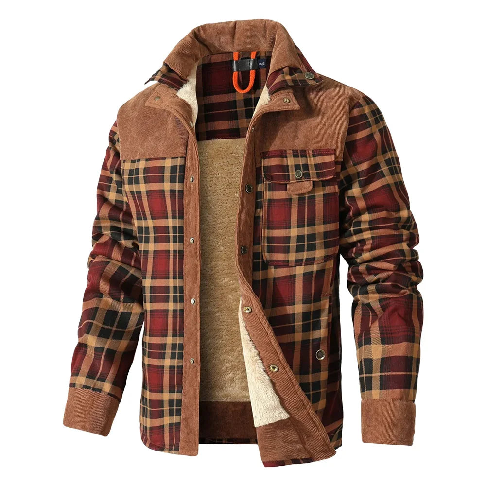 Men's Jackets Winter Windproof Warm 
Casual Bomber Coat Plaid Sherpa Lined Flannel Outdoor Classic  US Size