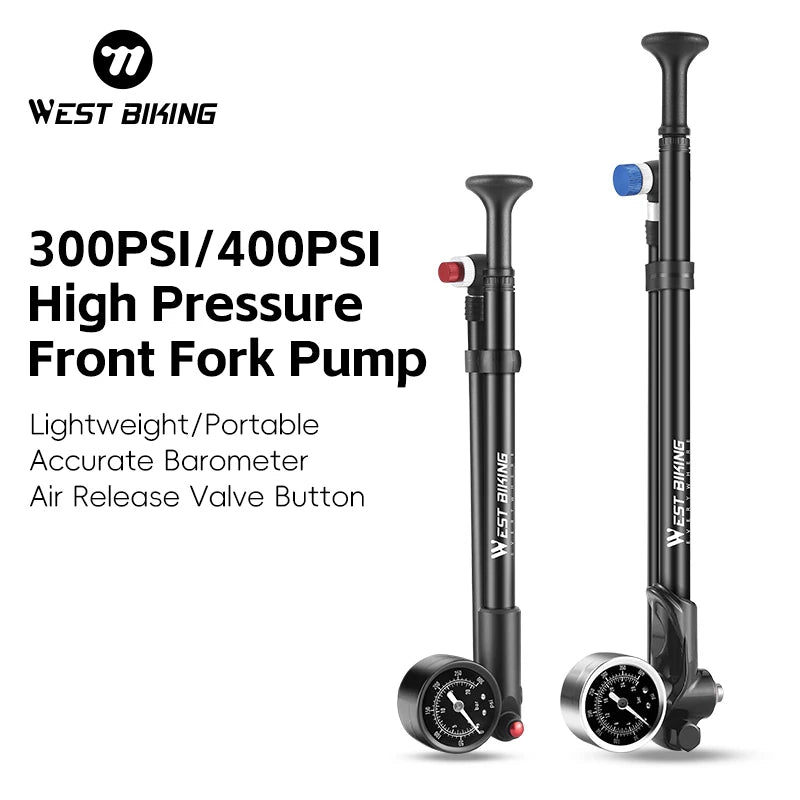 WEST BIKING 400PSI Bicycle Air Pump
 High Pressure MTB Front, Rear Suspension Pressure Gauge Schrader Valve