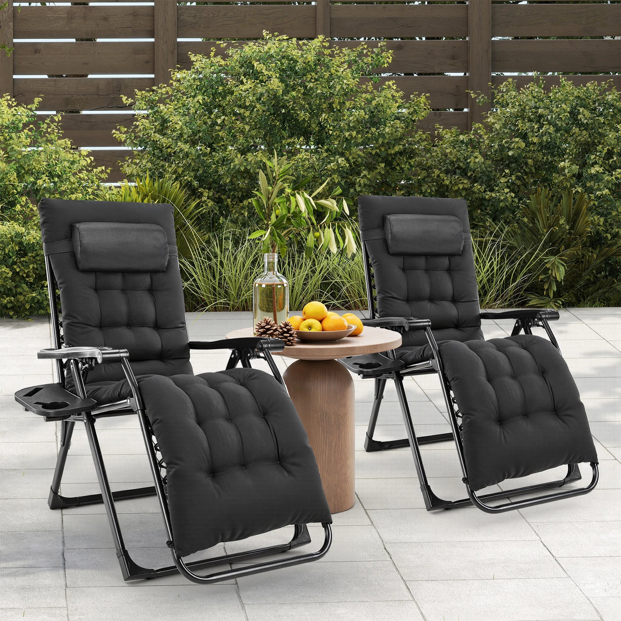 Zero Gravity Set of 2 Portable Recliners
Camping ,Patio , Outdoor Garden Lounge Chair with Cup Holder ,Trays & Adjustable Pillow