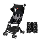 All-Terrain, Ultra Compact Lightweight Travel Stroller with Canopy and Reclining Seat in Velvet Black