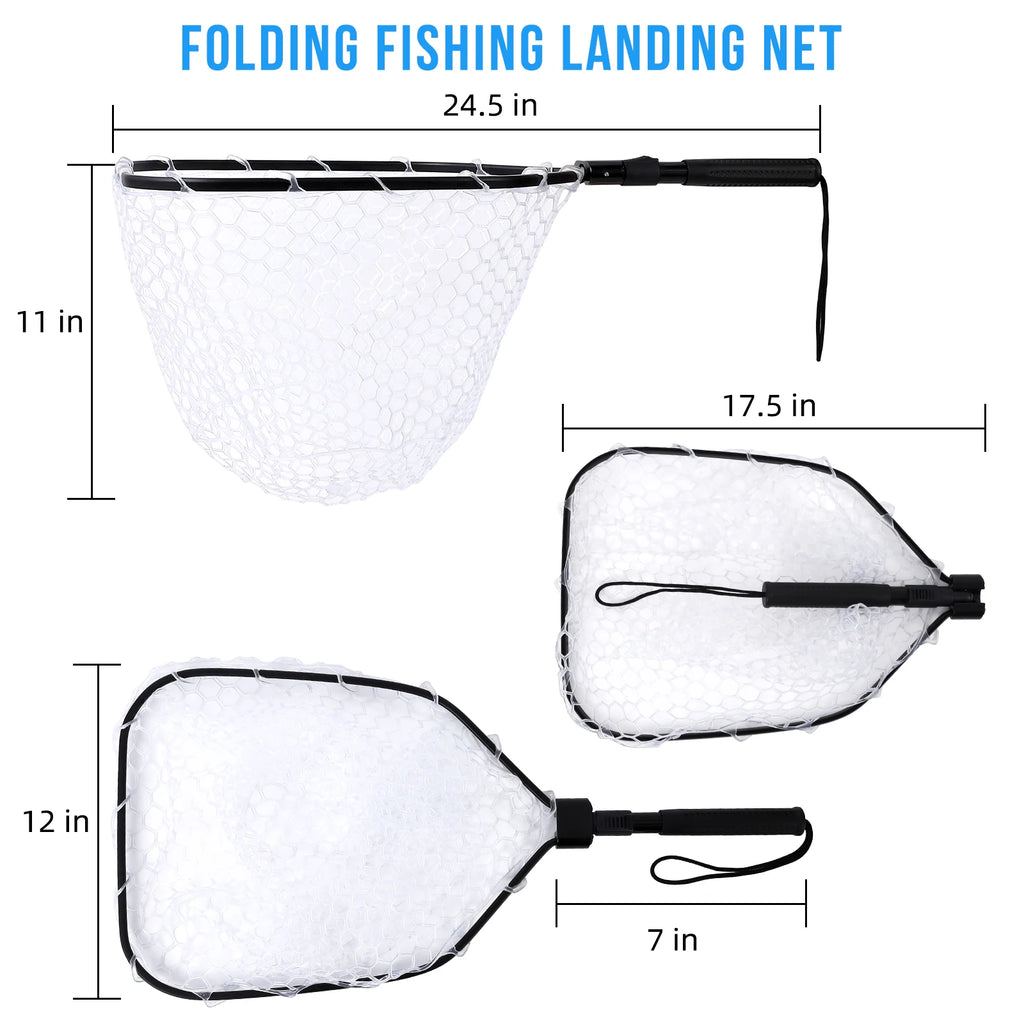 Foldable Fish Net for Trout Fly Fishing Landing Net with Handle 
Soft Rubber Mesh for Stream Shore Fishing