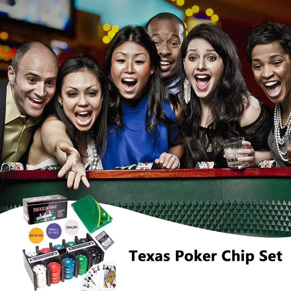200Pcs Texas Poker Chips With Box Professional Card Games Counting Casino Poker Game Set Chip Cloth Playing Cards Gambling Games